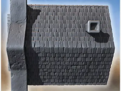 Two-story wooden bar with porch wagon wheel barrel and tiled roo 3D print model