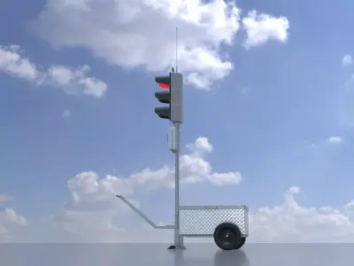 Mobile construction site traffic light Red Low-poly 3D model
