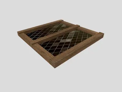 low poly window 5 wooden with glass panels Low-poly 3D model