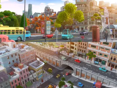 Cartoon City Street Scene V2 3D model