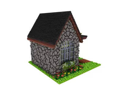 Voxel art cabin 3D model