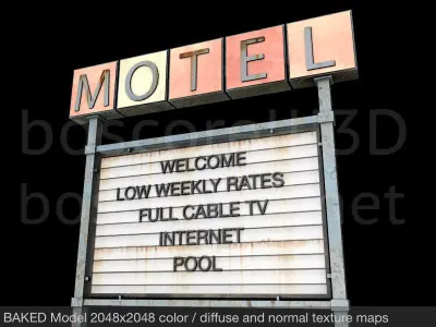 Old Motel Sign Standing Horizontal v2 3D model