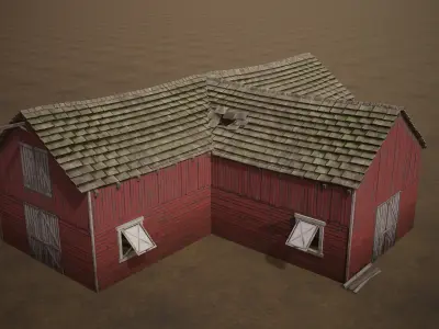 Barn Cattle Shed Farm Shelter Village Farmhouse With Interior  3 Low-poly 3D model