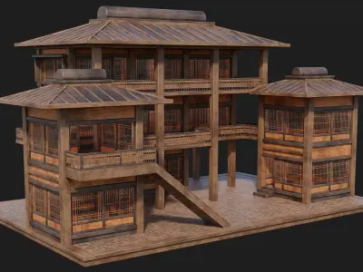 Old Japanese House Building 4K Textures GameReady 114 Low-poly 3D model