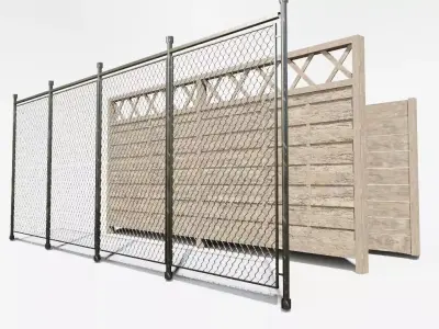 modular fences and walls Low-poly 3D model