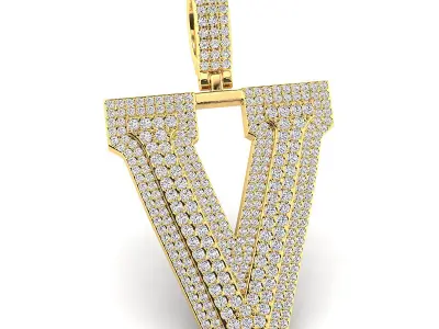 Alphabet Latter V Diamond Pendent 3D print model