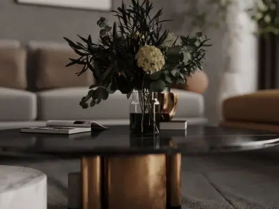 living room and kitchen 3d interior space scene  3D model