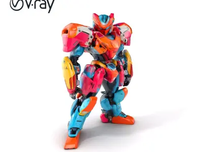 Vibrant Humanoid Combat Robot model pack Low-poly 3D model