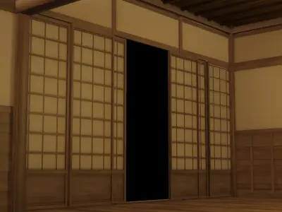 Japanese House 3d with Interior Low-poly 3D model