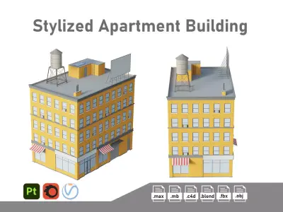 Stylized Apartment Building Low-poly 3D model