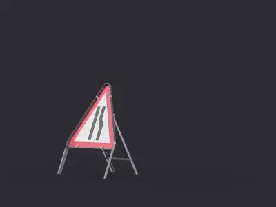 Road Narrows Right Triangular Road Sign Low-poly 3D model