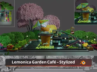 Stylized cartoon Cafe lemonica restaurant Low-poly 3D model