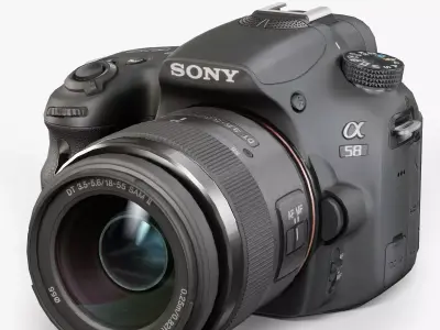 Sony SLT-A58 DSLR camera Kit DT 18-55mm f 3-5 5-6 SAM II Lens Low-poly 3D model