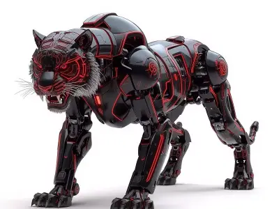 Sci-Fi Robot Tiger 3D Model Low-poly 3D model