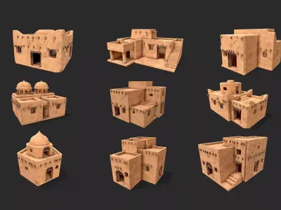 Clay Desert Egypt Village House Collection 3D Model Pack