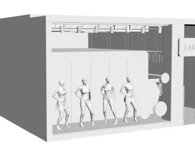 Shop window with low poly interior 3D model