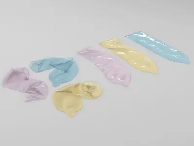 Condoms group of different colored plastic wraps 3D model