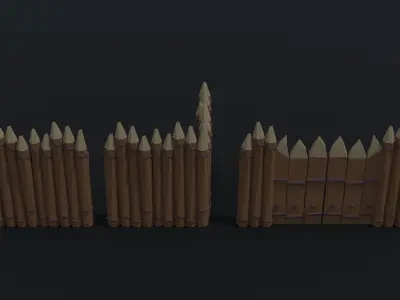 Cartoon wooden fortification Polygonal Style Low-poly 3D model