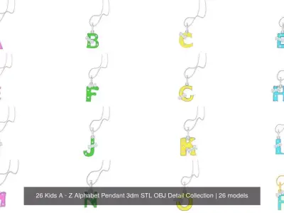  26 Kids A - Z Alphabet Pendant 3dm STL OBJ Detail Collection 3D Model Pack