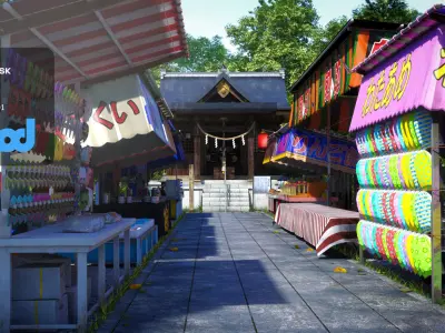 Japan Shrine Temple With Vendors 3D model
