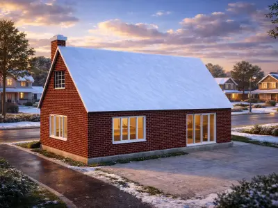 Snowy Brick House 3D Model  Winter Cottage Exterior  Low-poly 3D model