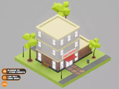 Supermarket Low Poly Diorama 001 Low-poly 3D model