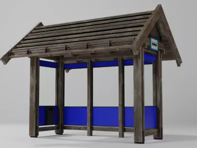 Wooden bus stop Low-poly 3D model