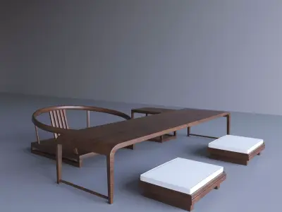 Tea table chairs Japanese 3D model