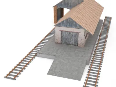 Freight Train Station Low-poly 3D model