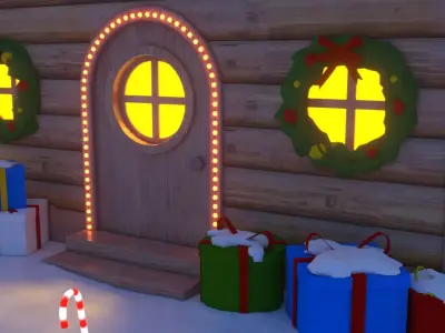 Stylized Christmas Cabin  Low-poly 3D model