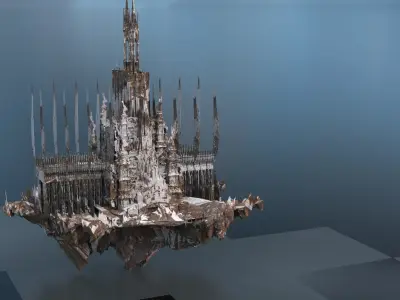 Winter Mountain fortress floating 3D model