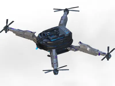 Futuristic Neon Drone  Sci-Fi UAV with Blue Glow Low-poly 3D model