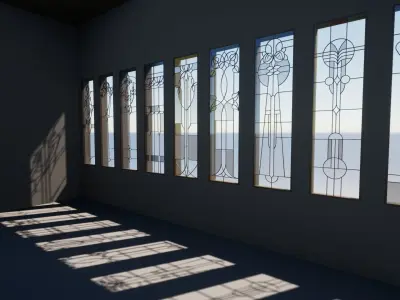 Floral Stained Glass Window pack  Low-poly 3D model