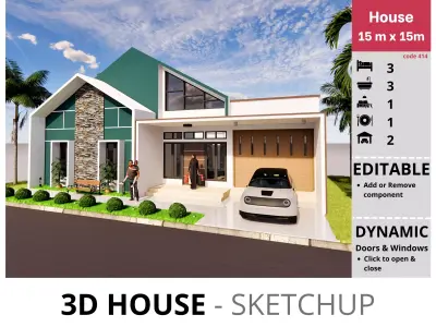 House 15x15m code 414 - Sketchup 3D model