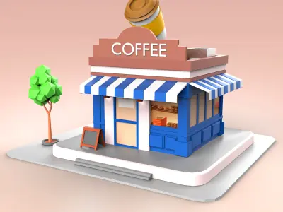  Coffee Shop Low-poly 3D model Low-poly 3D model