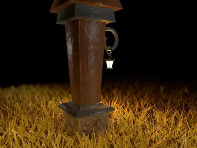 Latern wooden with light Free low-poly 3D model