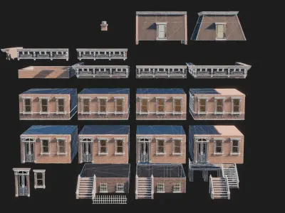 BrownStone Modular Building - Asset Low-poly 3D model