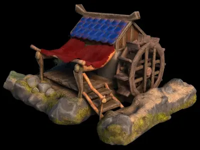 Cartoon Water mill Low-poly 3D model