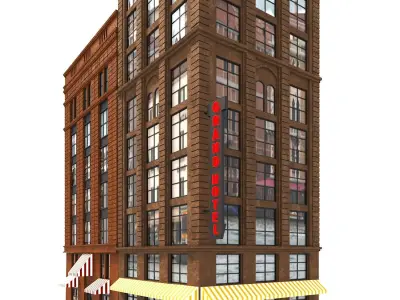 hotelbuilding brick building with windows and balconies 3D model