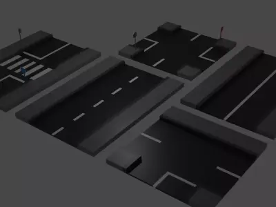 Low Poly City Roads Pack Low-poly 3D model