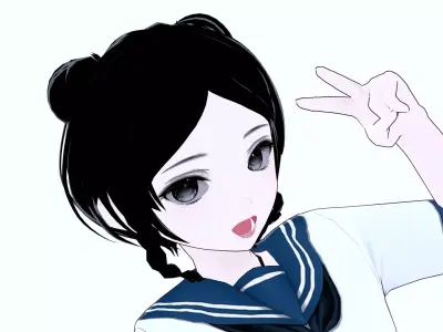 Xue Anime School Girl Low-poly 3D model