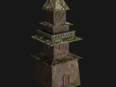Mossy Watchtower Pagoda Low-poly 3D model