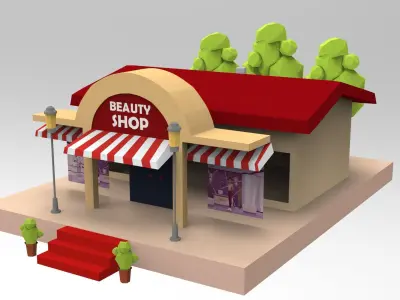 Cartoon City Buildings Shops  Low-poly 3D model
