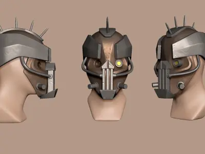 Steampunk Robot Helmet - SciFi Character Design Low-poly 3D model