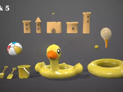 BEACH ASSETS Low-poly 3D model