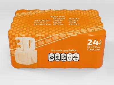 24 pack shrinkwrapped 330ml sleek cans 3D model