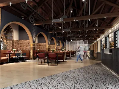 Industrial self-service restaurant style 3D model