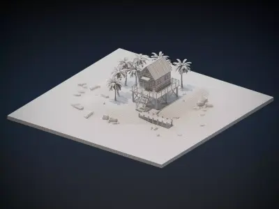 Beach House Low-poly 3D model