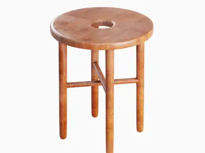 Namba Walnut Stool 03 Low-poly 3D model