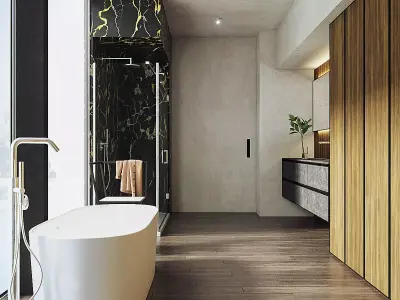 Bathroom PBR modern with walls and wooden floors 3D model